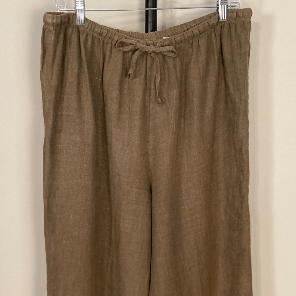 100% Linen Hot Cotton Relaxed Drawstring Elastic Wide-Leg Pants Brown XL - Picture 2 of 10